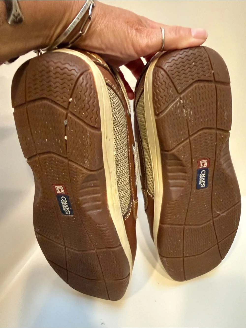 Chaps Men’s Leather Boat Shoes Brown Lace-Up Loafers Size 11M